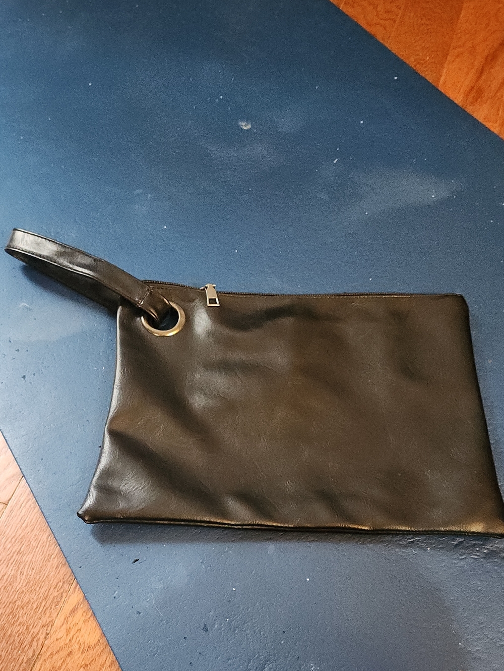 Large Black Leather Wristlet Clutch Bag